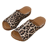 Zingj Bottom Slippers Female 2024 Summer Leopard Print Fashion Patchwork One-Line Flat