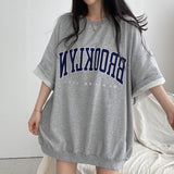 Embroidery Letter Oversized Half Sleeve TeeOutfit