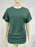 Zingj / Summer 2024 New Round Collar Pleated Solid Color Short-Sleeved Loose T-Shirt Top-Outfit