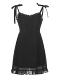 Frill Trim Tie Strap Mini Dress- Outfit