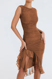 Mesh Ruffle Sleeveless Midi Dress-Outfit
