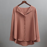 Solid Female Shirts Outwear Tops 2021 Spring Women Chiffon Blouse Office Lady V-neck Button Loose Clothing New Chic