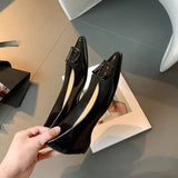 Color Paint Leather Increased By 5 Cm Commuting Shallow Name Temperament Single Shoe Metal Temperament Paint Buckle Women's