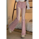 2022 Pink Flare Pants for Women Y2k Vintage Female Low Waist Jeans Ins High Street Full Length Trousers Fashion
