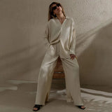 Zingj New Solid Color Straight Pants Casual Two Sets Of Foreign Women's Pleated Shirt Trousers Suit-Outfit