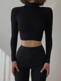 SUCHCUTE Solid Basic Long Sleeve Women T-Shirt Gothic Skinny Turtleneck Kintted Female Shirt Autumn Fashion Streetwear Crop