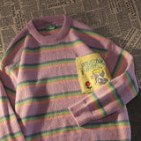 and fresh love embroidery pattern pullover purple sweater American college style lazy aesthetic women winter sweaters