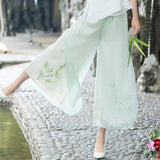 New Style Of Summer Dress, National Chiffon Printed Wide-Leg Trousers, Retro Literature And Art Skirt, Loose Waist Leisure