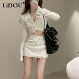 Winter New Nightclub Fashion Sexy Polo-neck Buttons Short Sweater High Waist Bodycon Mini Dress Set Women's Knitting