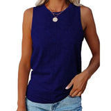 Women's Stylish Casual Style Loose Round Neck Solid Color Sleeveless Vest