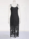 Sexy Style Slim Slings Long Skirt 2025 Summer New Embroidery Round Design Long Dress