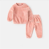 New Winter Baby Boy Girl Thicken Pajamas Set Flannel Toddler Child Warm Pure Color Sleepwear Kids Home Suit