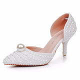 Cm Pointed High-Heeled Sandals Pearl Dinner Ball Beaded Sandals Bride Wedding Wedding Shoot White Wedding Shoes