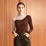 New Women's Clothing Autumn And Winter Half-High Collar Hollow Empty Waist Bottom Top