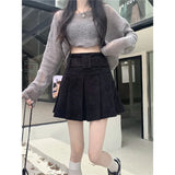 Skirt Women Spring And Autumn Wick Velvet Skirt Brown Large Size Fat Mm High-Waist College Windy Skirt