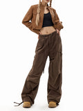 Zingj Cargo Pants Female 2024 New Spring Functional Casual Pants Multi-Pocket Versatile Straight Wide Leg