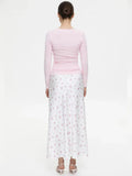 Satin Floral Midi Skirt- Outfit