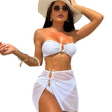 2024 Sexy Solid Color New Chest Three-Piece Set Mesh Swimsuit