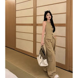 Hot Girl Casual Suit Women's Summer One Shoulder Tank Top High Waist Wide Leg Pants Two-piece Set Fashion Female