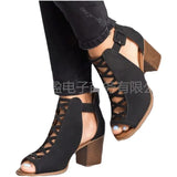 2025 Summer New Coarse Heel High Heel Roman Fish Mouth Hollow Size Size 43 Buckle
