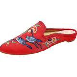 Zingj Two Birds, Embroidered Ink Painting, Bright Silk Cloth, Pointed Women's Single Shoes, Casual Walking