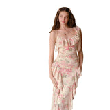 2025 New Women's Dress French Temperament Lotus Leaf Crums Hanging Skirt Design Waist Irregular