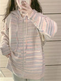 Zingj Splicing Striped Sweater Female 2024 Autumn And Winter New Design Sense Lazy Wind Female Knit Cardigan Coat Tide-Outfit