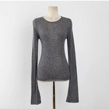 See Through High Quality Plain T Shirt Women Cotton Elastic Basic Long Sleeve Sheer Slim Ladies T-Shirt Korean Style