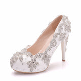 Cm High Heels Large Size Waterproof Table Single Shoes Women's Fine Heel Round Head Diamond Wedding Shoes Bridal Shoes
