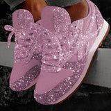 Women Casual Glitter Shoes Mesh Flat Shoes Ladies Sequin Vulcanized Shoes Lace Up Sneakers Outdoor Sport Running