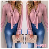 Chiffon Blouses Long Sleeve V-Neck New Fashion Women Shirt Office Blouse Slim Casual Female Polka Dot Top plus