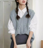 Zingj Small V Collar Soft Waxy Simple And Generous Knitting Vest New Female Gentle Girl Pure Color Sweet Sister Vest Female-Outfit