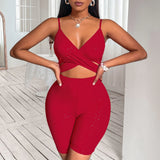Women 2022 Fashion V-neck Spaghetti Strap Yoga Sports Fitness Playsuits Sexy Summer Solid Bodycon Shorts Jumpsuits Rompers