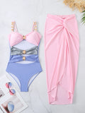2025 New Sling With Breast-Plated Hollow Swimsuit Women's Half-Body Dress Two-Piece