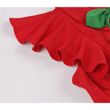 Red Women Party Tunic Dress Cherry Butterfly Sleeve 50s 60s Swing Hepburn Vintage Retro Rockabilly Pin Up Midi