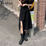Elastic High Waist Belt Slit Long Cargo Skirts Summer Harajuku Gothic Midi Skirts 2021 Korean Fashion Sexy Y2k
