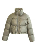 PU Leather Short White Duck Down Down Jacket Female 2024 Winter New Fashion Standing Collar Wash Loose Small Coat-Outfit