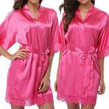 Women Night Gown Satin Robe Bathrobe Satin Nightgown Halt Sleeve Pajamas Lingerie Night Mini Dress Lace Sexy Sleepwear hot