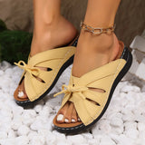 Bow Slope And Flat-Bottomed Cool Slippers 2025 New Solid-Color Fish Mouth Hollow Hole