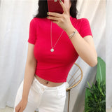 Basic T Shirt Women 2021 Elasticity T-Shirt Korean Style Short Sleeve Clothes Slim Tshirt Female Tee Shirt Femme Crop