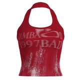 Zingj Letter Print Neck Vest 2024 Sexy Spice Girl With Tight Back And Thin Inside Wearing A Sling Top 211-1-Outfit