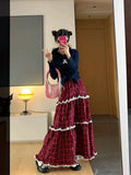 Red Plaid Ruffle Maxi Skirt- Outfit