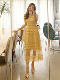 Elegant Midi Lace Dress For Women Fashion One Piece Offcie Lady Korea Style Party Cothing