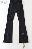 Jeans Hight Waist Strappy Cross Jeans Women 2023 Fashion Denim Pants Bottom Harajuku Streetwear Boyfriend Style