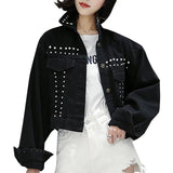 Jacket Jeans Coats Women 2019 Autumn Vintage Rivets Black Jaqueta Feminina Casacas Casual Woman Short Bomber Jeans