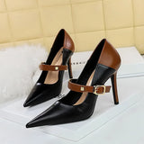 Zingj Retro High Heels Women's Shoes Ultra High Heel Light Tip Color One Word Belt Women's Single