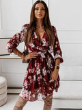 Dress Women 2022 Fashion Chiffon Sleeveless Ruffles Floral Print Beach Dress Casual Elegant Black Mini Dresses Robe