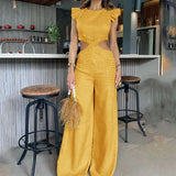 Zingj New 2024 Summer Round Collar Flounce Jumpsuit-Outfit