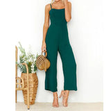 Fashion Casual Spaghetti Strap Jumpsuit Women Sexy Backless Solid Jumpsuits Ladies Sleeveless Straight Rompers