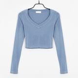 Five Colors Pink Autumn New Top Women's Korean V-neck Sexy Long Sleeve T-shirt Tight Bottoming Summer Big Bust
